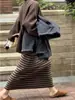 Falda Larga de Rayas Pesada Retro de Gama Alta Ámbar Dorado Otoño Nuevo Dongdaemun Corea del Sur