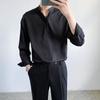 Camisa de Manga Larga Sedosa de Moda de Calidad para Adolescentes Cuatro Estaciones para Hombre Camisa Pulóver de Cuello Vertical Versátil Trendy I Top
