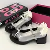 Sapatos de Couro Salto Alto Mary Jane com Laço 2026, Sapatos de Salto Grosso Estilo Chanel Primavera Francesa, Novo Modelo Retrô
