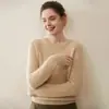 Suéter pullover de cashmere 100% puro, espesso, de sete agulhas, para mulheres, gola redonda, manga longa, top de base, com artesanato em ponto de lingote, roupa íntima moderna
