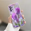 Aplicável para Capa de Celular Samsung S25 Ultra Capa Protetora A57 S24 Tulipa Roxa TPU Macio S26 PLUS Flores