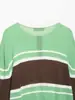 Ropa de mujer de punto a rayas verdes y marrones con bloques de color, cuello polo, manga corta y larga, superventas de comercio exterior de Amazon transfronterizo 2026 para mujer