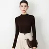 Suéter de punto sin costuras de lana fina de cuello alto cruzado para mujer, capa base ajustada de otoño, suéter fino para usar por dentro o por fuera