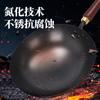 Wok artesanal forjado à mão para uso doméstico, estilo antigo, sem revestimento, padrão martelado, antiaderente, multifuncional, para fritar, fundo redondo, pequena panela de ferro, atacado