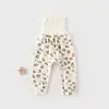 Pantalones largos de algodón para bebé, de cintura alta, que protegen la barriga, para bebés de pocos meses, pantalones largos de capa base para otoño, pantalones de Clase A de cintura alta para bebé