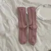 O Outono é a Época Perfeita para Meninas Doces Retrô! Cinza Rosa é Deslumbrante ~ Meias de Cano Médio Retas Estilo Japonês Ins