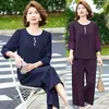Conjunto de ropa de verano para madre joven, top y pantalón elegantes y con estilo, conjunto de dos piezas a la moda para mujeres de mediana edad y mayores