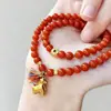 Ano Novo de 2026 Traga Riqueza Instantânea Pulseira de Ágata Vermelha do Sul Natural Cor Completa Carne Completa Vermelho Persimmon Areia Dourada Traga Sucesso