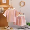 Conjunto de polos para niñas, nuevo estilo de verano, atuendo elegante y dulce de dos piezas para bebés, dulce moda de verano