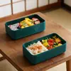 Lonchera sellada de plástico de grado alimenticio con cubiertos, adecuada para estudiantes y oficinistas, portátil y de doble capa para empacar comidas