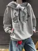 Sudadera Bordada de Retazos a Cuadros para Mujer, Otoño e Invierno, Talla Pequeña, Forrada de Felpa, Engrosada, Cuello Redondo, Oversize, Estilo Coreano, Estilo Relajado