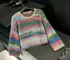 Suéter colorido, malha de gola redonda solta, novo estilo dopamina outono e inverno, elegante blusa de manga longa para mulheres