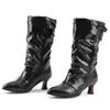 Comercio exterior 2026 nuevo estilo botines plisados para mujer con tacón de copa de vino de punta y hebilla abatible y botas de moda hasta la pantorrilla en AliExpress