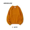 Sudadera de Algodón Puro Pesado Ag380G con Felpa, Color Sólido, Manga Larga, Cuello Redondo para Hombre, Corte Holgado, Estilo Americano, Estampado de Marca de Moda