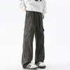 Pantalones de grulla gruesos con forro polar para invierno, bolsillo grande, estilo japonés retro, holgados, casuales, versátiles, cálidos, rectos