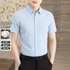 Camisa de Algodón de Manga Corta para Hombre, Camisa de Negocios de Alta Gama de Media Manga, Nuevo Estilo de Verano, Delgada, Transpirable, Camisa Casual con Sensación Fresca para Hombre