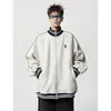 Jaqueta de Baseball Americana Transfronteiriça Masculina Feminina Cor Blocada Cardigan Gola Alta Top Solto Casual Esportiva Jaqueta com Capuz
