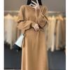 Francês Cor Sólida Lace-up Crewneck Sweater Vestido Outono e Inverno Comércio Exterior Transfronteiriço Amazon plus size Base Vestido de malha Mulheres