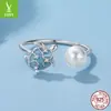 Anillo Abierto de Plata de Ley S925 Original Yinziyun con Cuentas de Concha de Tortuga Estilo Vacaciones de Verano Anillo de Concha y Pulsera