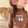 Camiseta Base de Manga Larga con Orejas de Peluche para Niñas, Otoño e Invierno, Top de Cuello Medio-Alto para Niñas Pequeñas, para Niños de Edad Media a Mayores