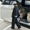 Conjunto Novo para Meninas Primavera e Outono 2026 Moletom com Zíper Parcial e Gola Alta Calça Jogger de Pernas Largas Crianças Médias e Grandes Estilo Coreano Peça Dupla Tendência