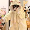 Pijama doce de menina hamster com capuz, novo conjunto quente de flanela de coral espessa para outono e inverno, roupa de casa para estudantes