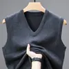 Colete de Lã Liso Outono e Inverno Transfronteiriço para Homens, Suéter Básico de Malha Gola V, Colete para Homens de Meia-Idade e Idosos, Roupa de Pai