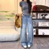 Jeans Scythe para Mujer 2026 Nuevo Diseño de Tendencia de Moda Corte Relajado Lavados Bordes Crudos Pantalones de Pierna Ancha Scythe