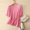 Pin Rong manga curta pura caxemira suéter feminino outono e inverno novo pescoço redondo solto macio cera preguiçoso estilo sólido cor malha top camiseta