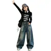 Conjunto de Primavera y Otoño para Niñas 2026 Estilo Coreano Nuevo Conjunto de Camiseta Corta y Jeans para Niños Mayores, Conjunto de Jazz Moderno y Fresco para Primavera y Otoño