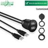 Cabo de extensão USB com painel redondo duplo USB com suporte para cabo GPS para carro, cabo de dados para carro