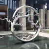 Escultura de metal de acero inoxidable de gran tamaño para exteriores, forma de anillo, diseño de luna, paisaje de jardín, adornos geométricos abstractos de animales y ciervos.