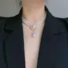 Retro palácio estilo luz de luxo nicho de dupla camada Pérola clavícula cadeia Hepburn elegante elegante banquete vestido acessórios colar