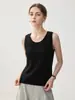 Chaleco de punto 100% cachemira pura para mujer, cuello redondo, sin mangas, corte ajustado, capa base para otoño e invierno, estilo simple y versátil