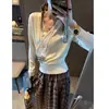 Suéter de Punto de Lana Mochie Otoño Nuevo Estilo Suave y Elegante Cuello en V Cruzado Mq1834