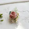 Estilo Mori rosa simulada noiva dama de honra casamento pulso corsage noivo padrinho casamento lapela flor de lapela conferência negócios