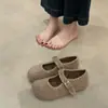 Novos Sapatos Birkenstock Quentes de Pelúcia Estilo Retrô para Inverno Feminino, Bico Redondo Versátil com Cadarço Casual Solado Macio Sapatos Mary Jane