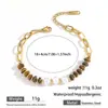 Pulsera de Cadena Personalizada de Alta Gama Myya para Mujer, Pulsera de Mano de Acero Inoxidable Europeo y Americano con Cuentas de Cuero y Colgante de Perla