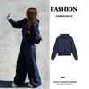 Conjunto Deportivo Casual Azul Oscuro Sudadera con Capucha Corta Chaqueta para Mujer Otoño 2026 Nuevo Conjunto de Principios de Otoño