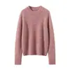 Nuevo suéter de punto de cachemira cepillada de color liso, moda de otoño e invierno para mujer, jersey de cuello redondo, camisa base versátil