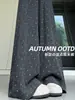 Pantalones anchos de lunares gris oscuro estilo coreano para mujer, nueva colección de otoño, versátiles para el uso diario, corte holgado, efecto adelgazante, adecuados para figuras petite, estilo casual
