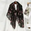 Comércio exterior transfronteiriço estampagem a quente flor Lingxiao lenço de seda estampa de flor folha de ginkgo fio de seda lenço longo feminino
