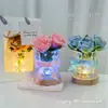 Lâmpada de Flor Rosa Famosa na Internet com Luz de Cristal e Base de Madeira Maciça, Dia dos Namorados, Festival Qixi, Decoração de Aniversário, Presente de Feriado