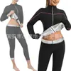 Calça Cross-Border Modeladora que Aumenta o Suor Cintura Alta Controle de Barriga Conjunto de Roupa de Yoga Roupa Esportiva com Zíper Manga Longa que Aumenta o Suor Traje de Treino