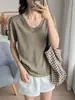 Camiseta de Algodón con Cuello en U de Manga Corta con Diseño de Copos de Nieve para Mujer 2026 Verano Nuevo Estilo Delgada Holgada Casual Fluida Manga Media Ropa Interior Top