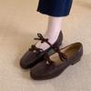 Zapatos de Noche 2025 Nueva Primavera y Verano Retro con Lazo de Falda Boca Baja Planos Mujer Punta Cuadrada Ballet Tacones Bajos