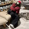 Jaqueta Reversível de Algodão Estilo Retrô Americano Nova Outono/Inverno para Mulheres com Gola de Veludo Xadrez Contrastante