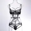 Ropa Íntima Sexy de Encaje Negro de una Pieza Europea y Americana Transfronteriza para Mujer Amazon Corte Ajustado Sin Cortes Pijama Sexy 2025