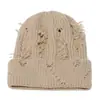 Gorro de Lana Invernal Xiyin Transfronterizo Nicho Agujeros Desgastados Personalizado Versátil de Punto Gorro Frío Hip-Hop para Hombres y Mujeres