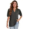 Novedad de verano 2022 en Amazon, tops cruzados europeos y americanos para mujer, camiseta casual de color liso con cuello en V y manga abullonada, holgada para mujer